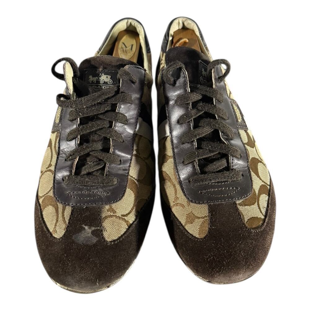Coach Joss Sneakers Lace Up Signature Canvas Suede Brown Tan Size 11M Women’s - Picture 3 of 8